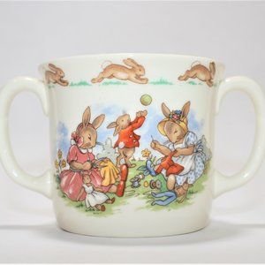 Vintage ROYAL DOULTON Bunnykins Two Handled Cup Bunny Cartoons EUC (No Returns)
